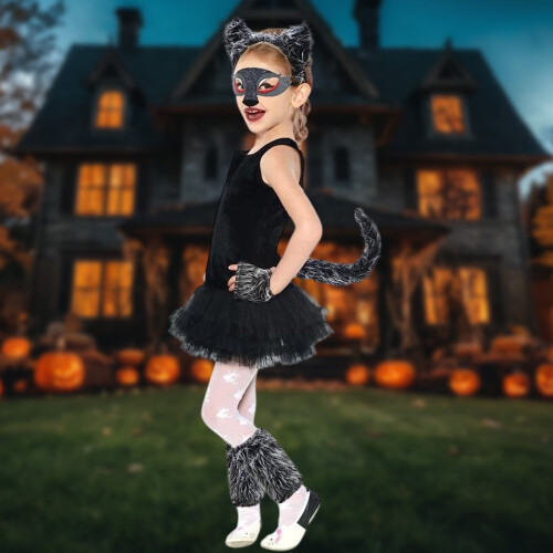 Masque de loup-garou et gants à queue gris pour Halloween 1
