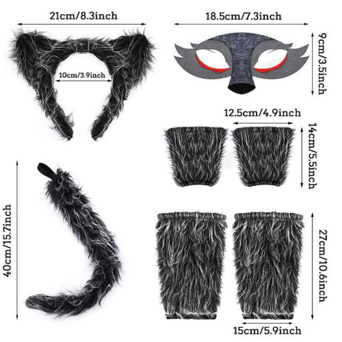 Masque de loup-garou et gants à queue gris pour Halloween 2
