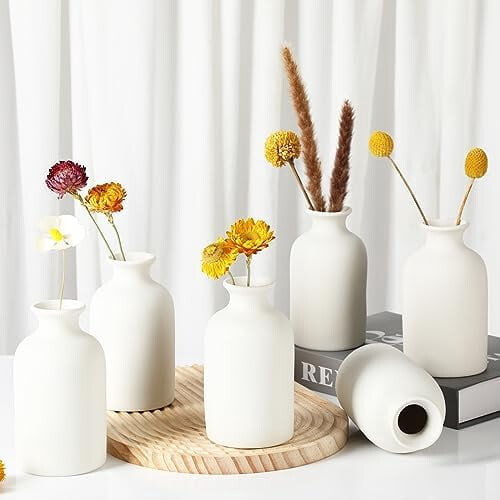 Conjunto de 6 vasos de cerâmica branca, 14 cm (5,6 polegadas) 2