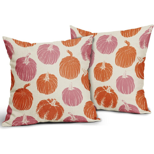Fodere per cuscini autunnali con zucche nere, 45x45 cm, set da 2 1