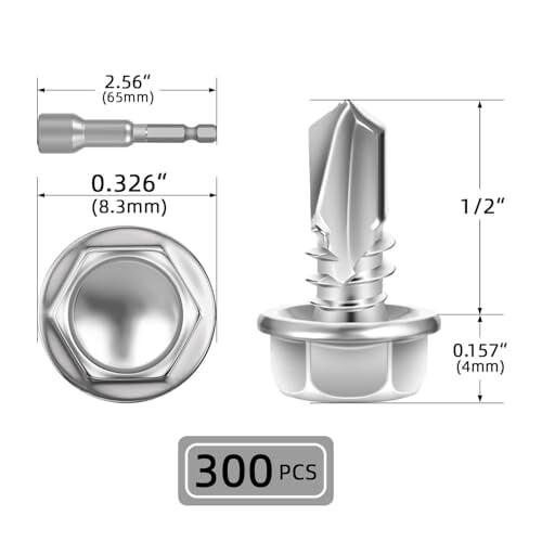 Βίδες λαμαρίνας #8x1/2" (300 τεμάχια), Βίδα αυτοδιάτρησης με εξαγωνική κεφαλή ροδέλας, 1