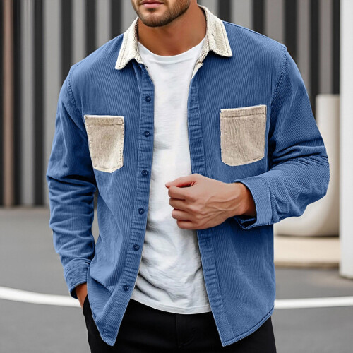 Bluser med patchworkfarvet design knaprevers herretoppe 1