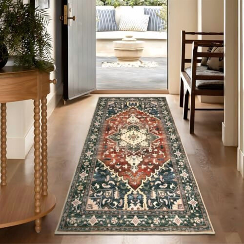 Πλενόμενο χαλί 3x6 Runner, αντιολισθητικό χαλί Boho Vintage για διάδρομο με λαστιχένια 2