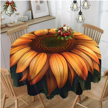 HongMinWen Sunflower Botanical Round Tablecloth, Washable Floral Leaf Table Cover for Restaurant, Picnic, Dining – Compatible with Standard Tables