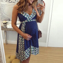 FAMTKT Women's Summer Sleeveless Maternity Dress with Print & Suspenders – Prom & Casual Outfit, Compatible with Maternity Wear
