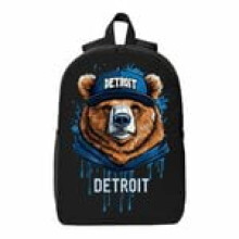 Detroit Hoodie Art Backpack – Large, Lightweight Daypack with Adjustable Straps & Zipper Closure, Black/Blue – for Travel, Work, School