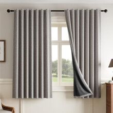 100% Blackout Thermal Insulated Faux Linen Curtains, 2 Panels, W52xL63, Farmhouse Textured, Full Light Blocking, Mocha