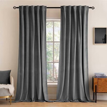 Grey Velvet Blackout Curtains 84" (2 Panels), Thermal Insulated, Rod Pocket & Back Tab, W52xL84", Compatible with Standard Rods