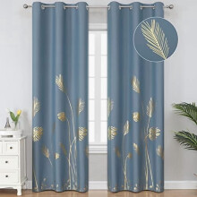 Stone Blue Blackout Curtains with Gold Palm Pattern 38x84