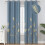 Stone Blue Blackout Curtains with Gold Palm Pattern 38x84 1