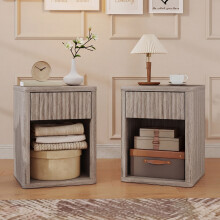 HOMCOM Modern Nightstand with Drawer and Open Shelf, Set of 2, Oak