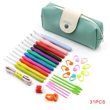 Worallymy 31pcs Colorful Crochet Hooks Set Ergonomic Soft Handle Crochets Stitch Markers Measure Tape Row Counter Kit Blue