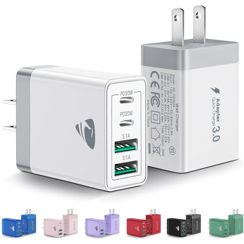 Ładowarka ścienna USB-C 40 W, 4 porty PD QC Cube, 2 sztuki
