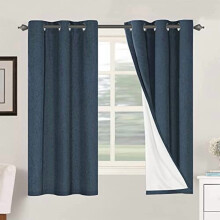 100% Blackout Linen Curtains with White Thermal Liner, Grommet Top, Navy (2 Panels, 42x63")