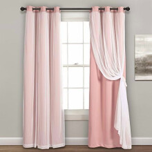 Sheer Grommet Curtains with Insulated Blackout Lining, 38"W x 84"L Pair, Pink – Elegant Bedroom Curtains