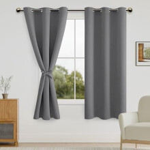 Grey Blackout Curtains 42x63", Room Darkening, Thermal Insulated, Grommet Top, with Tiebacks – 2 Panels