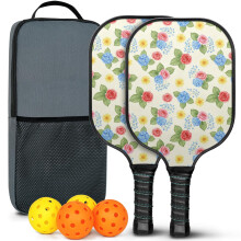 Pickleball Paddles Set with Floral Fiberglass Rackets, 2 Balls & Bag – Compatible with Indoor/Outdoor Play