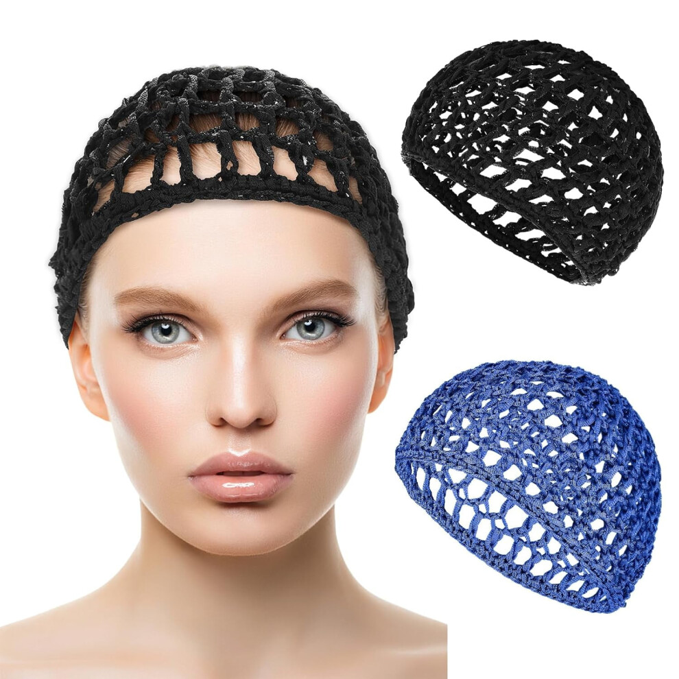 Black/Purple 2Pcs Mesh Hair Net Wrap For Sleep, Bathing, Shower, Wig & Braids Â Elastic Knit Snood Cap ()