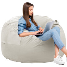 Pouf poire 90 cm, housse amovible et lavable en velours mat, garnissage en mousse à mémoire de forme, gris.
