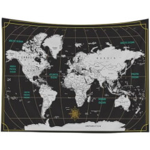 Tapisserie murale carte du monde, noir et blanc, grande taille, 235 x 180 cm (92,5 x 70,9 pouces), décoration pour chambre à coucher