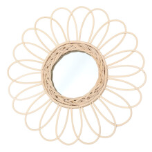 Homoyoyo Rattan Woven Mirror Light Brown Wall Hanging Decor for Home Use Glass Material Photography Prop 31.5 Inch