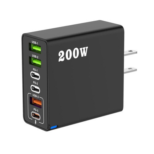 Γρήγορη φόρτιση βύσματος USB C, 6 θύρες 200W πολλαπλού φορτιστή USB, φορτιστής κινητού