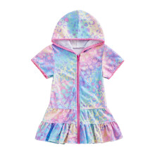 Kids Girls Swim Cover Up Toddler Swimsuit Coverup Hooded Zip-Up Beach Bathing Suit Robe