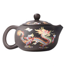 Théière en argile violette à changement de couleur, motif dragon et phénix, fabriquée à la main par Glass&Bottle. Service à thé Zisha,