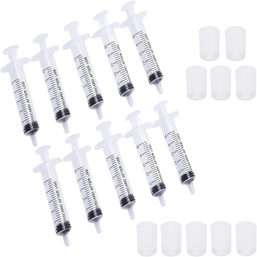 Herbruikbare plastic spuit 5 ml met adapters 10 stuks