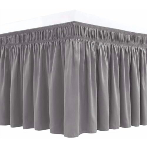 Φούστα για κρεβάτι Queen Size 12", ασημί γκρι με ελαστική ριγέ επένδυση, ανθεκτική στις
