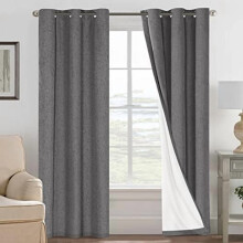 Primitive Linen Blackout Curtains with White Thermal Liner, Grommet Top, 2 Panels, 42x84", Grey – Compatible with Standard Rods
