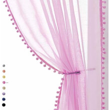 Pink Sheer Curtains for Girls-Room 108inch Long Window Drapes with Cute Pom Pom Design for Salson Party Ceremony Birthday Décor 52" w X 2 Pack