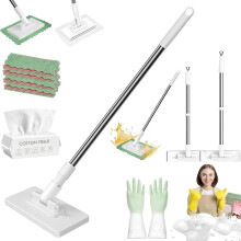 Balai à franges à poignée amovible | Changement de lingette sans contact, 5/10/15 lingettes réutilisables, manche de 99/130 cm, utilisation
