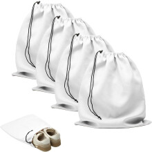 Set van 4 reisschoentassen, 45 x 35 cm, stofwerende schoentassen - Flanellen schoentas met trekkoord, wasbaar en herbruikbaar (beige)