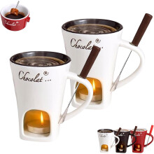 Tasse à fondue, tasse à fondue sucrée, mug à fondue au chocolat avec fourchette et bougie, tasse à fondre le chocolat pour une soirée en