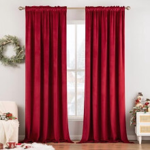 Christmas Red Velvet Thermal Blackout Curtains, 63" Long, Rod Pocket, Set of 2, Compatible with Standard Rods