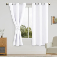 White Room Darkening Curtains 72" L, Grommet Top, Half Light Block, W42xL72, 2 pcs, with Tiebacks – Compatible with Standard Rods