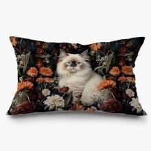 Housses de coussin à motif floral chat Ragdoll mélancolique 30 x 50 cm, compatibles avec les coussins lombaires standard, style cottagecore
