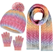 Kids Winter Hat Scarf Gloves Set, Kids Beanie Hat Long Scarf Mittens with Warm Fleece Lining for Boys Girls 3-10 Years Old