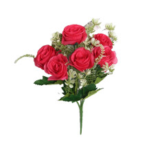 Yurqghjb6Head Rosas de Seda Rosa-Choque, Buquê Artificial Realista para Presente de Dia dos Namorados