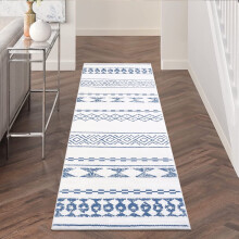 2 x 8 Geometric Area Rug Modern Washable Non-Slip Low-Pile Floor Mat, Foldable Thin Carpet for Living Room, Bedroom, Indoor Home Decor Blue