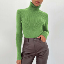 Coltruien voor dames, slim fit, lichtgewicht, lange mouwen, ondershirt, warme gebreide trui, groen