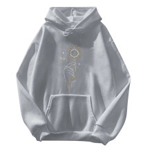 Sweat-shirt à capuche long pour femme, imprimé décontracté, gris, taille XL