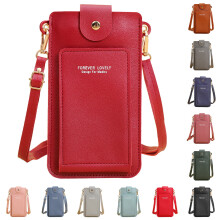 Dámska malá crossbody kabelka na telefón, vonkajšia dotyková obrazovka, kožená peňaženka cez rameno, gombíky, dvojitá kabelka s