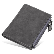 Leather Zipper Wallet With Coin Pocket, Zip Around Front Pocket Bifold Wallet, Gift for Men - dark gray