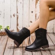 Konstläderstövlar för kvinnor Retro enfärgade stövlar med halv vadklack Mellanhöga stövlar med rund tå Stövlar med dragkedja bak4.5(36)