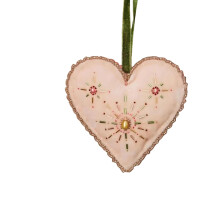 Pink Heart Christmas Ornament with Glitter Star Embroidery, Handmade Beaded Fabric Decor for Tree, Valentine's, Wall & Wardrobe – Compatible with