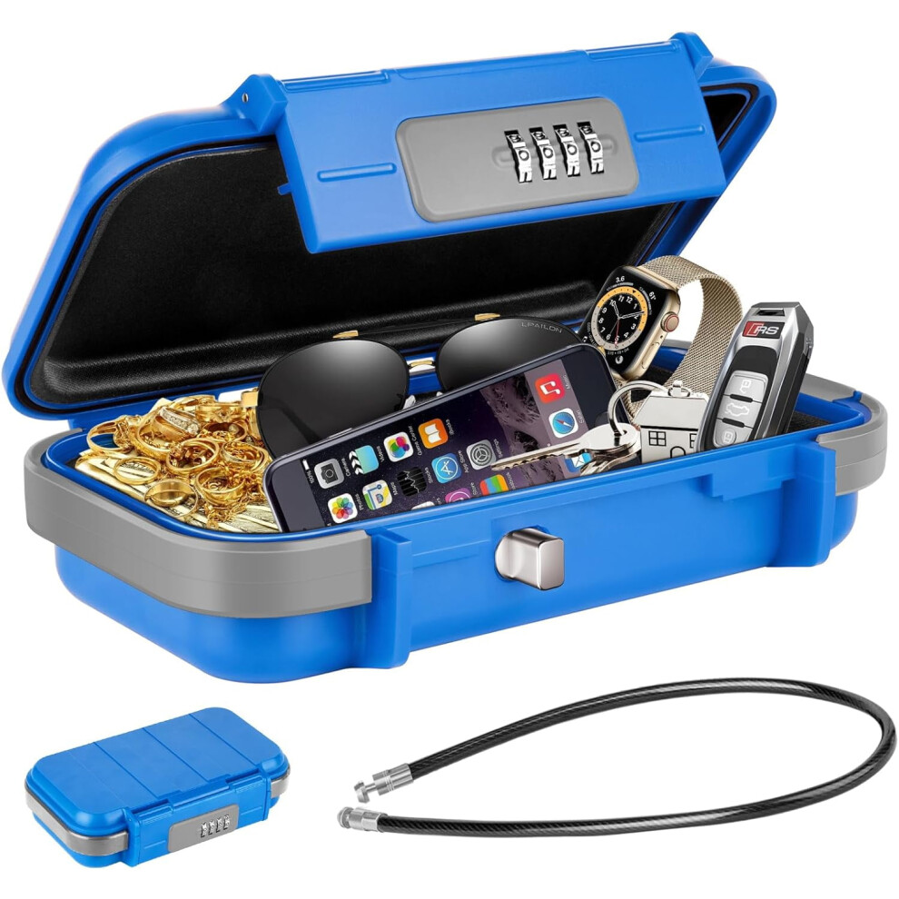 Portable Waterproof Mini Safe Box With Combo Lock & Removable Wire Rope Â Compatible With Dorm, Travel, Beach, Hotel, Car, Home, Office 9313598017222