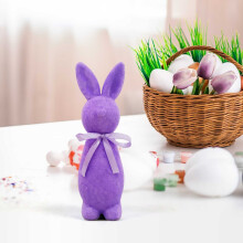 Konijnenbeeldje van fluweel met strik, 23 cm grote glitter paashaas bureaudecoratie, schattig schuimrubberen beeldje voor binnenhuisdecoratie,