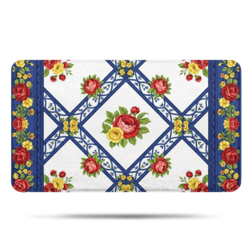 Χαλί μπάνιου Pioneer Flower Floral, αντιολισθητικό χαλάκι μικροϊνών με επένδυση από